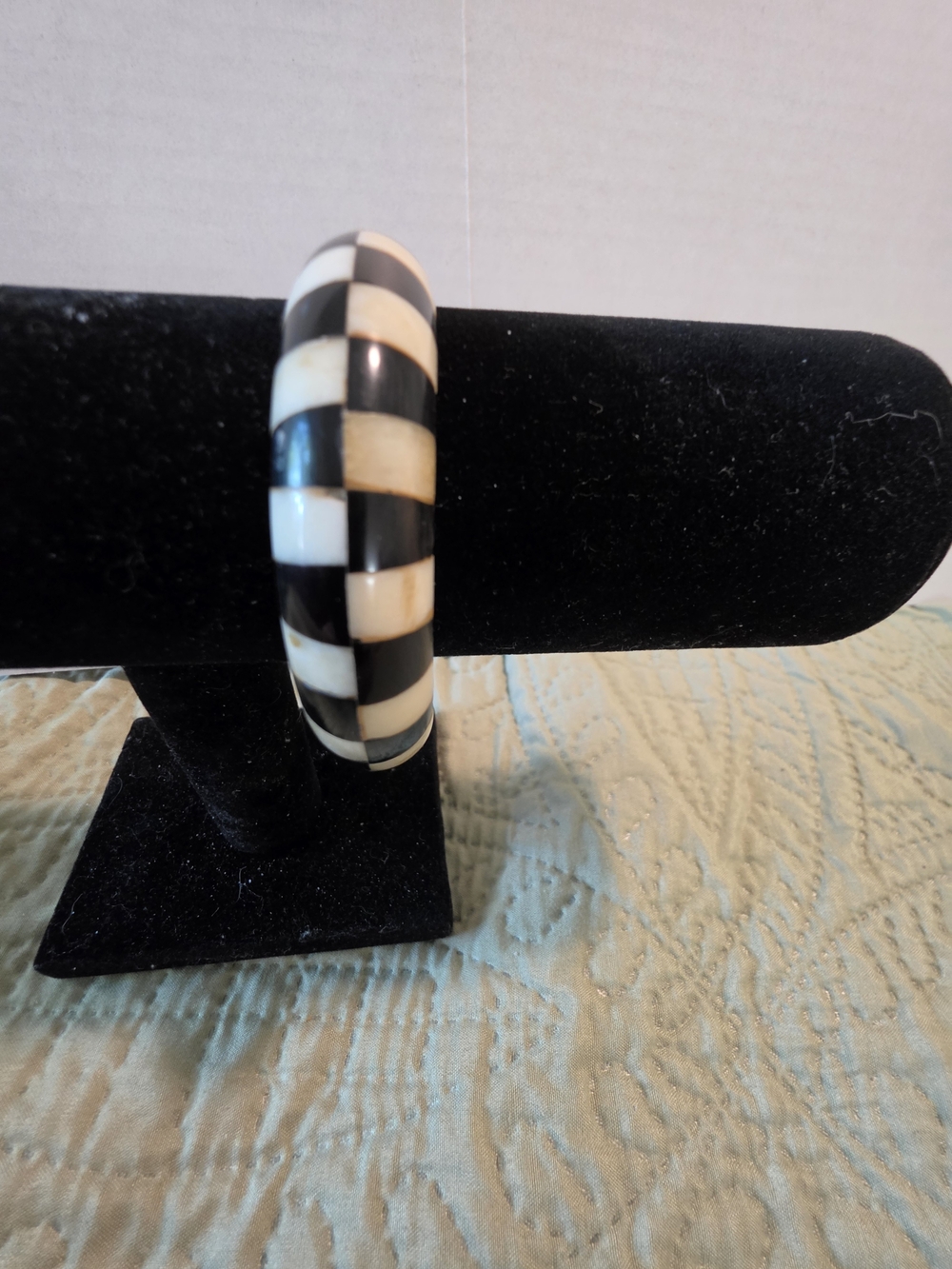 Black and Cream Checkered Bangle Bracelet